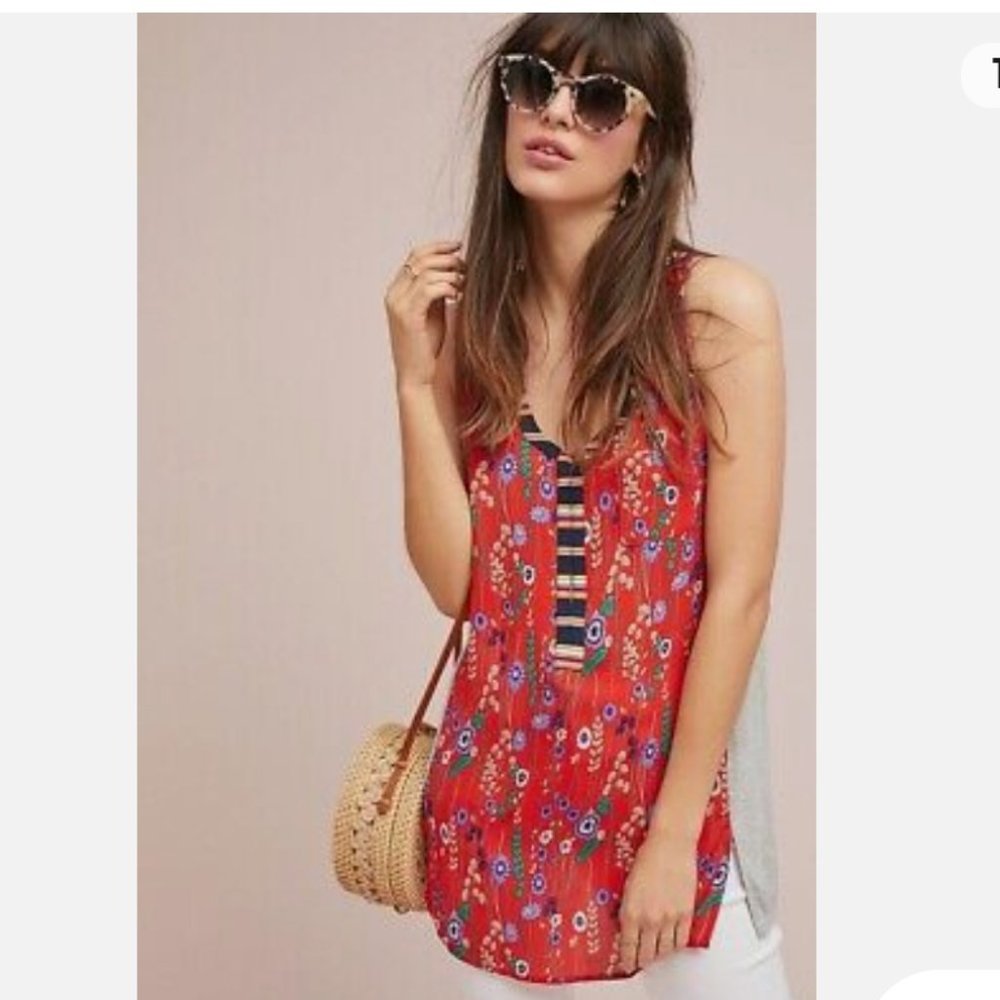 NWOT Anthropologie Tiny Womens  Red Floral Tank M